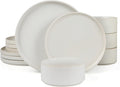 Famiware Star Dinnerware Set for 4 - Matte White Ribbed Plates & Bowls
