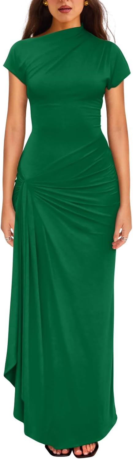 YMDUCH Women's Casual Short Sleeve Boat Neck Bodycon Dress