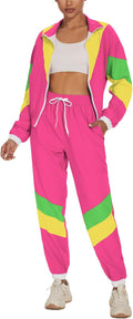 Women's Color Block 2 Piece Tracksuit Set - Lightweight Retro