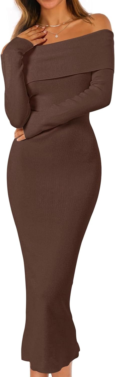 MEROKEETY Women's Off Shoulder Bodycon Sweater Dress 2025