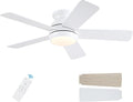 42 Inch White Ceiling Fans with Lights and Remote - Low Profile Flush