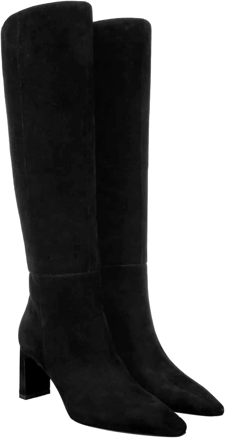 Coutgo Womens Knee High Boots with Chunky Heel and Zipper