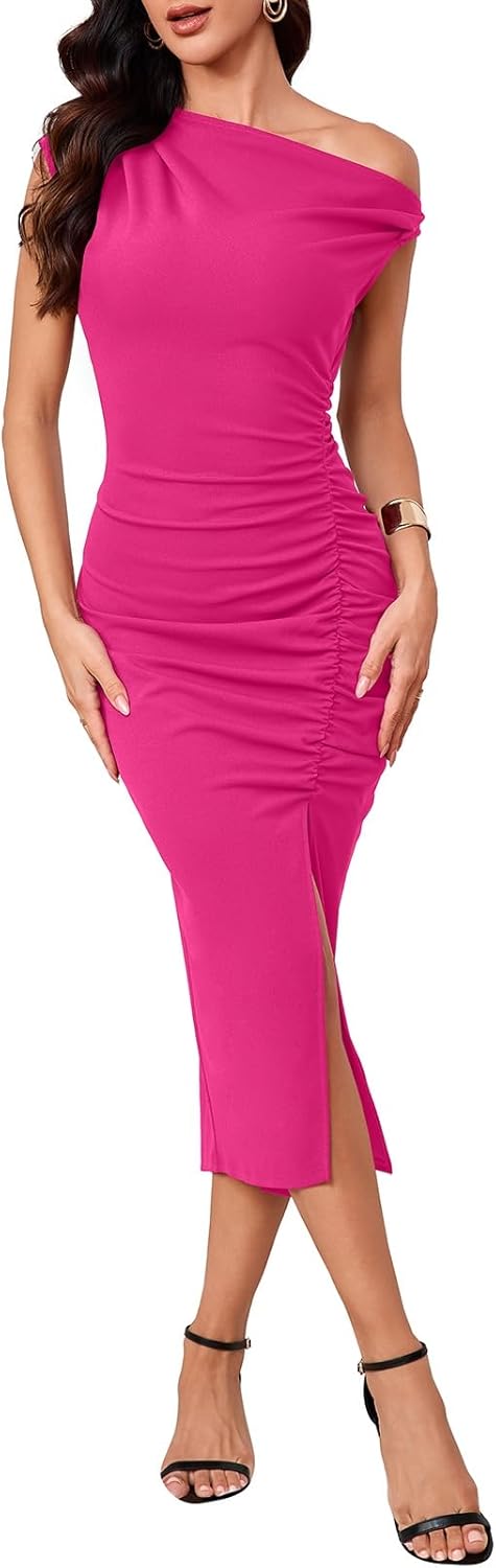 OWIN Women's Elegant Off Shoulder Bodycon Midi Dress for Parties