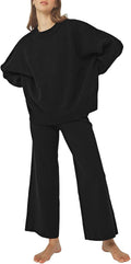 Pink Queen Women's 2 Piece Knit Tracksuit - Wide Leg Lounge Set