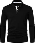 A WATERWANG Men's Long Sleeve Polo Shirt - Slim Cotton Blend Fit