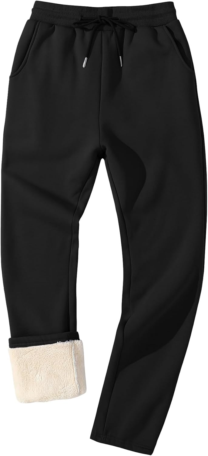 Flygo Men's Fleece Lined Sherpa Sweatpants for Winter Comfort