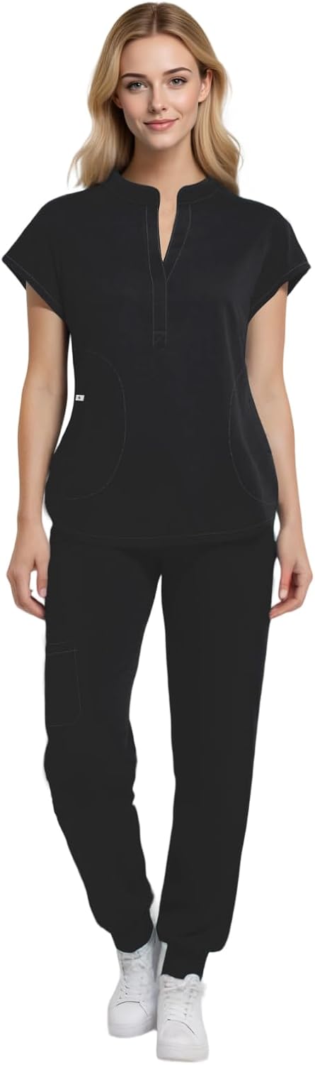 Medical Scrubs for Women Set with 8 Pockets for Nurses