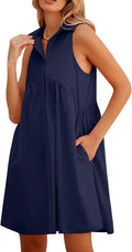DEEP SELF Women Summer Collared Shirt Dress - Lightweight Casual Mini