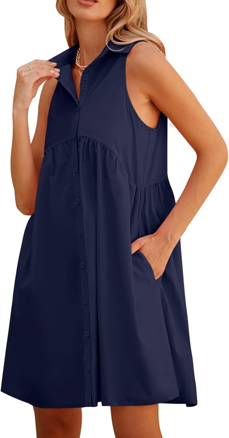 Stylish Summer Collared Shirt Dress for Women with Pockets