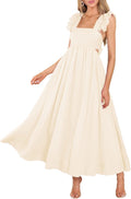 MITILLY Summer Flutter Sleeve Square Neck Tie Back Maxi Dress - Flowy