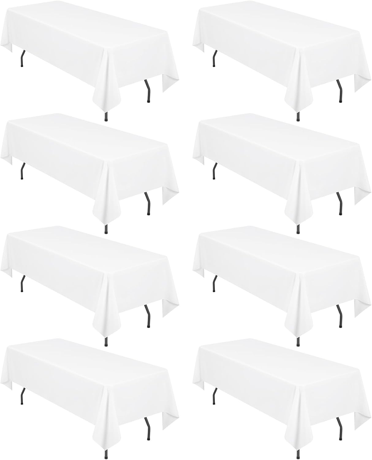 8 Pack White Rectangle Tablecloths for 6Ft Tables, 60 x 102 in