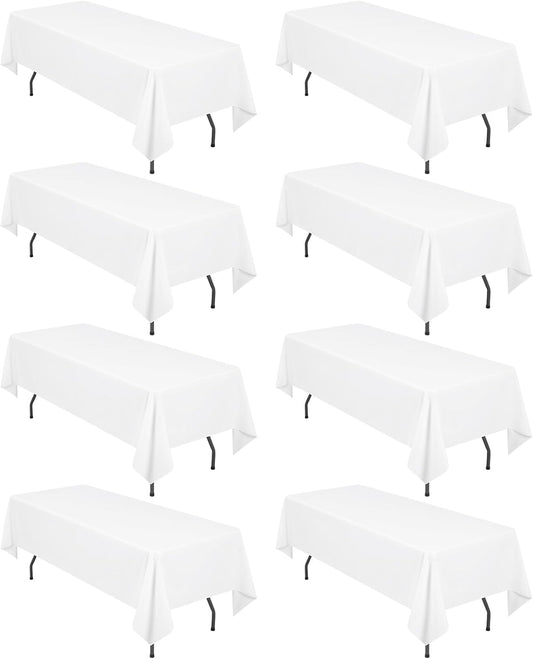 8 Pack White Rectangle Tablecloths for 6Ft Tables, 60 x 102 in