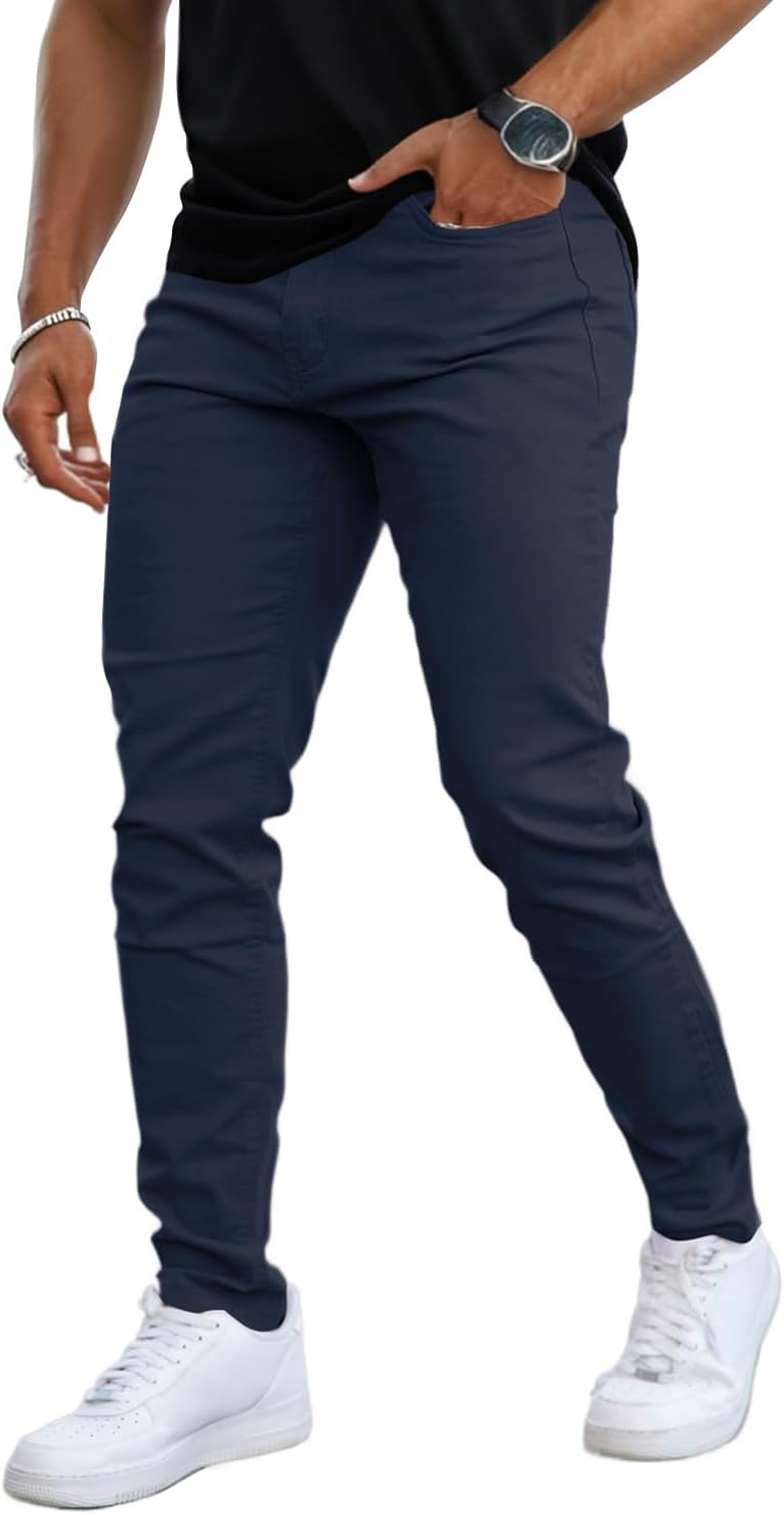 Mens Skinny Stretch Jeans with Expandable Waist for Comfort