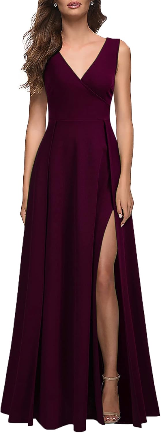 MUSHARE Women's V Neck Sleeveless Split Formal Dress for All Occasions