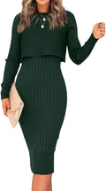 Ezbelle Long Sleeve Sweater Dress Set - Slim Ribbed Two-Piece Midi