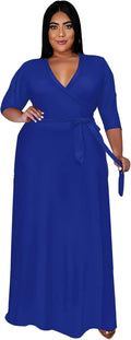Runwind Plus Size Floral Maxi Dress for Women - Flowy 3/4 Sleeve Shoes