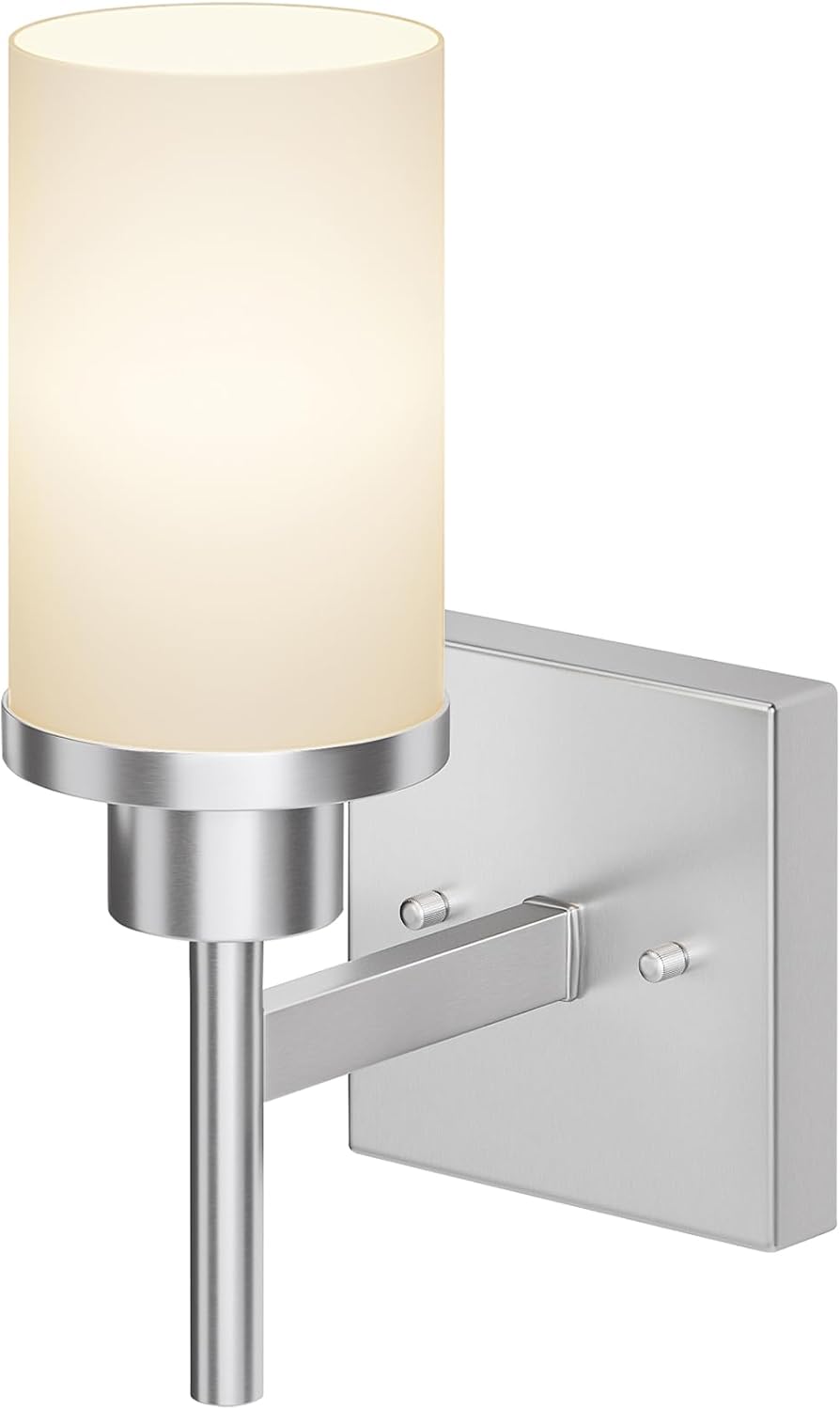 Brushed Nickel Bathroom Light Fixtures with Frosted Glass Shade