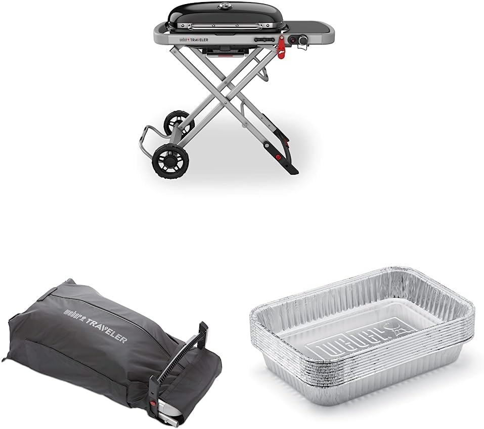 Weber Traveler Portable Gas Grill with Heavy Duty Cover Set