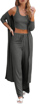 Fessceruna Womens 3 Piece Lounge Set - Soft Ribbed Loungewear Pajama