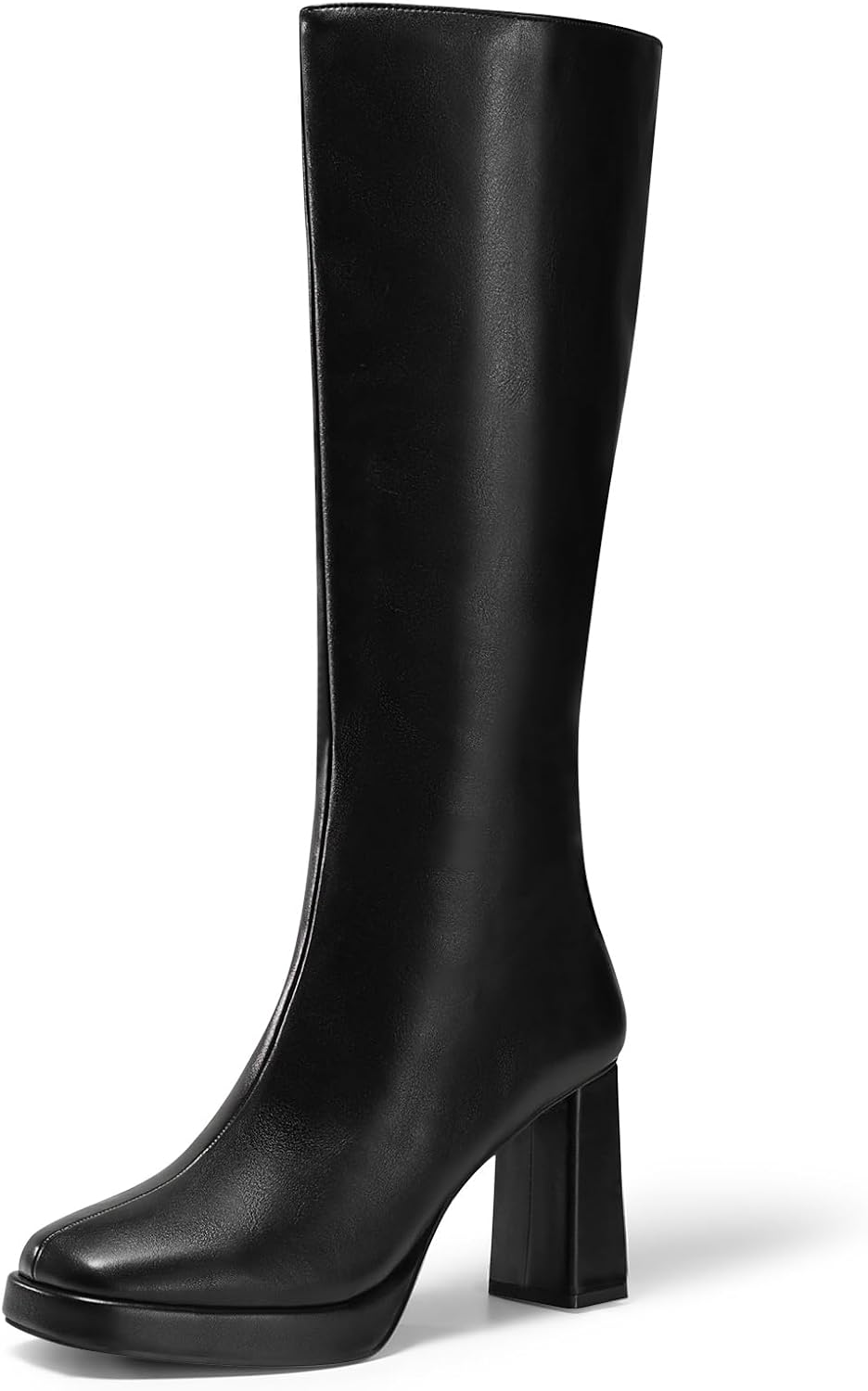 Coutgo Womens Knee High Boots Platform Chunky High Heel Style