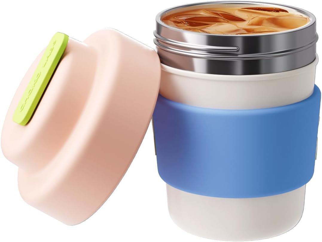 CHAKO LAB Insulated Travel Coffee Mug with Pink Lid, 14 OZ