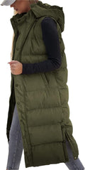 Long Puffer Vest for Women Hooded Quilted Sleeveless - Warm Layer