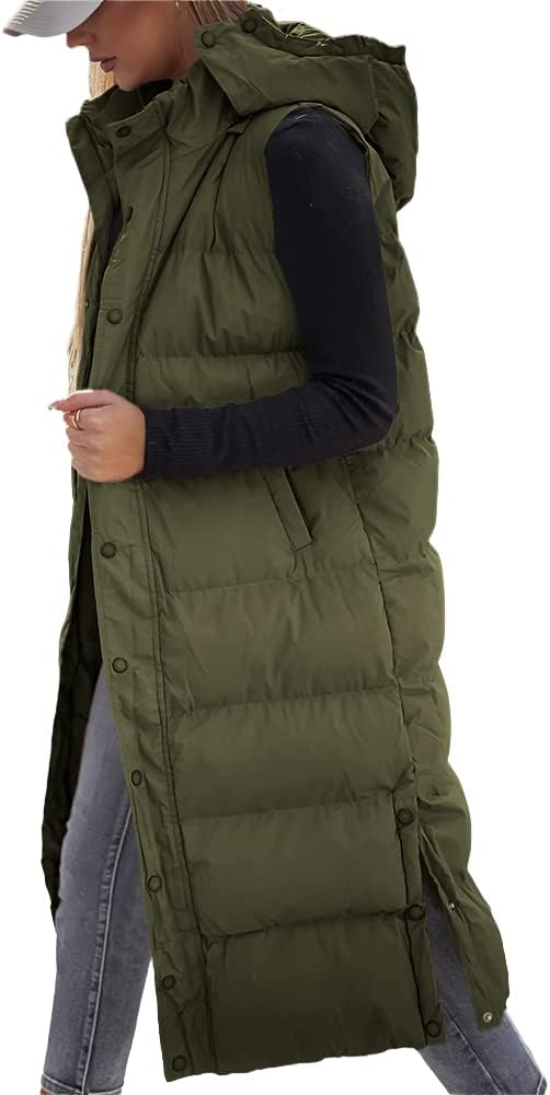 Grlasen Womens Long Puffer Vest Hooded Sleeveless Winter Coats