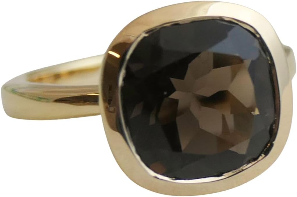 Smoky Quartz Cushion Cut Ring in Gold-Plated Sterling Silver