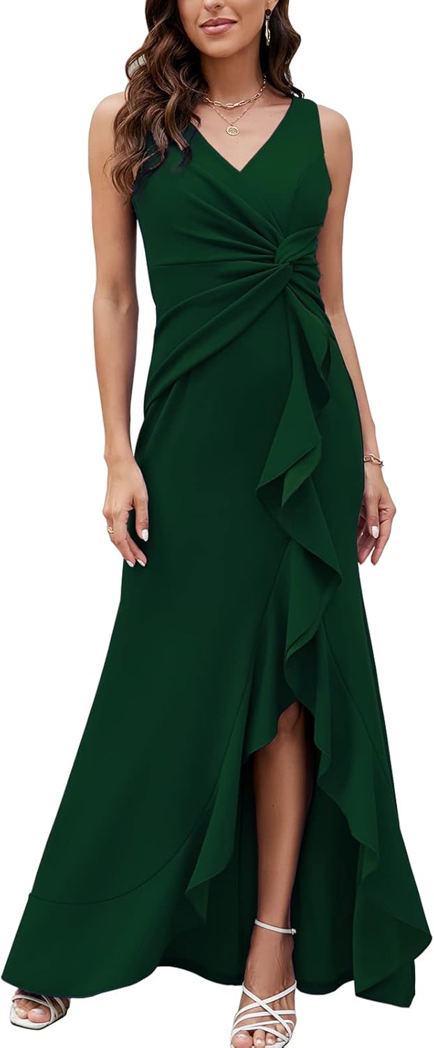Elegant Evening Party Dress for Women with V Neck and Split