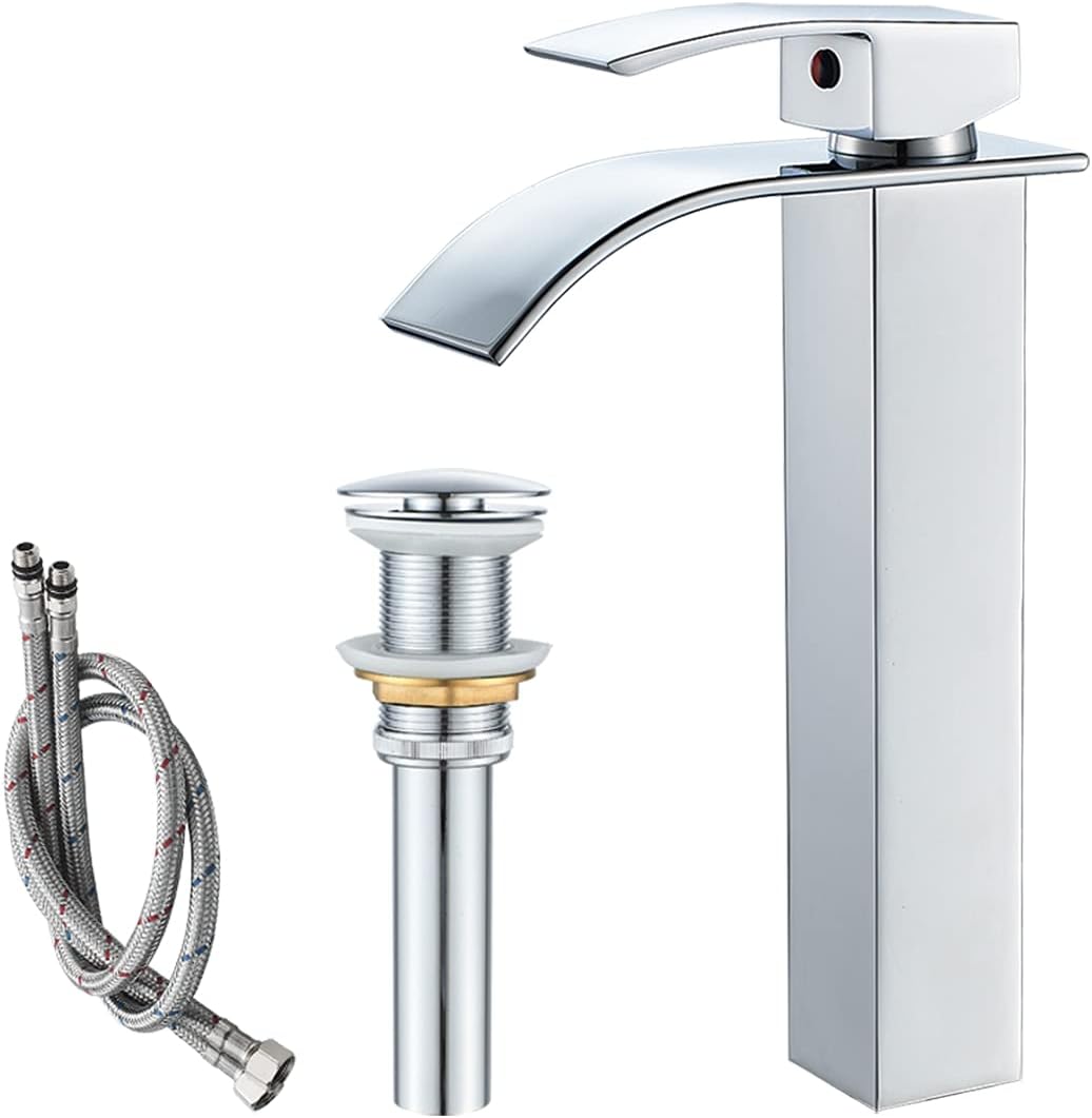 VOTON Vessel Sink Faucet Chrome Modern Tall Waterfall Design