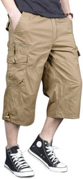 Men's Cotton Capri Cargo Shorts 16in Inseam - Elastic Waist