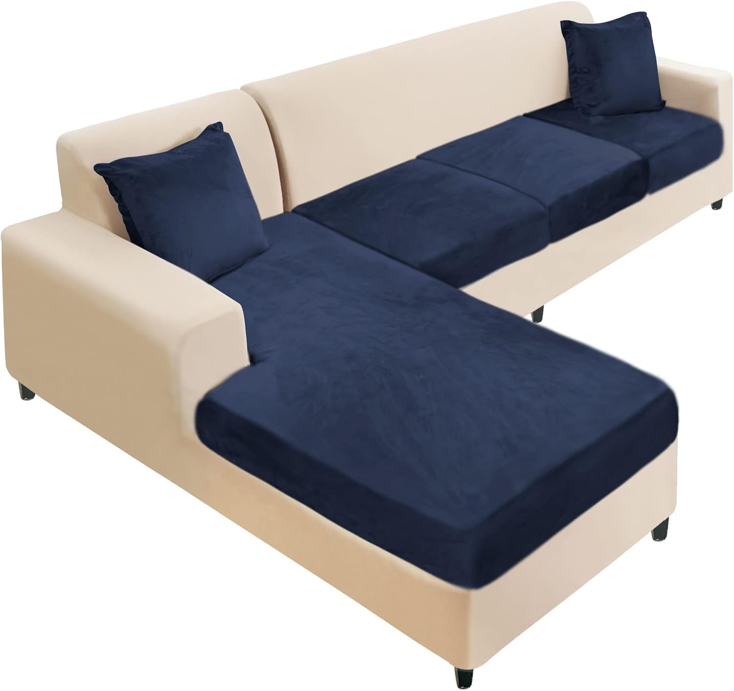 NAISI Sectional Couch Cover 4 Pieces Velvet Soft Stretch Slipcovers