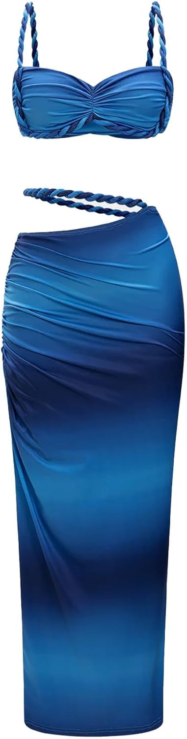Longlugoo Women's Two Piece Skirt Sets for Summer Fun