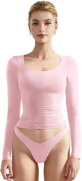 SUUKSESS Women Double Lined Fitted Scoop Neck Long Sleeve Crop Top 24%