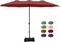 15 ft Rectangle Patio Umbrella Burgundy Red - Double-Sided Shade