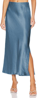 Womens Satin Silk Maxi Slit Skirt - Smooth Flowing A-Line Skirt Skirts