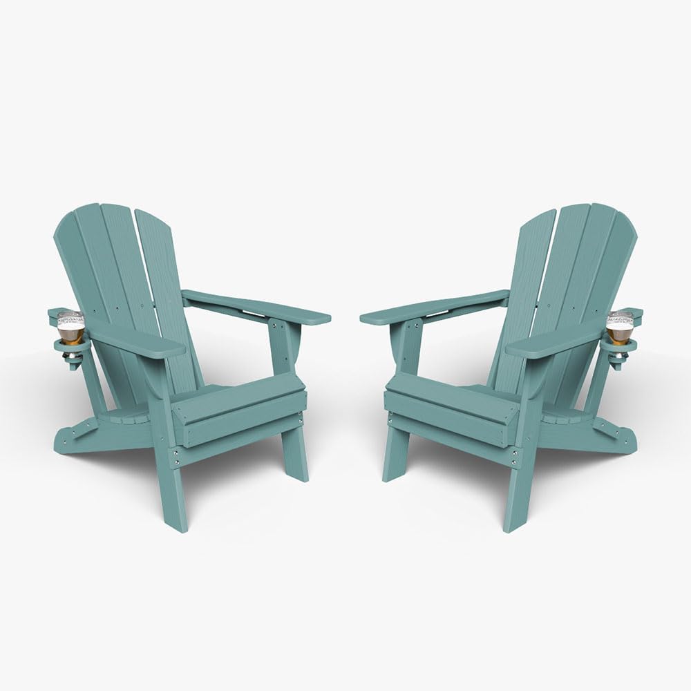 Folding Adirondack Chair Set of 2 with Cup Holders for Outdoors