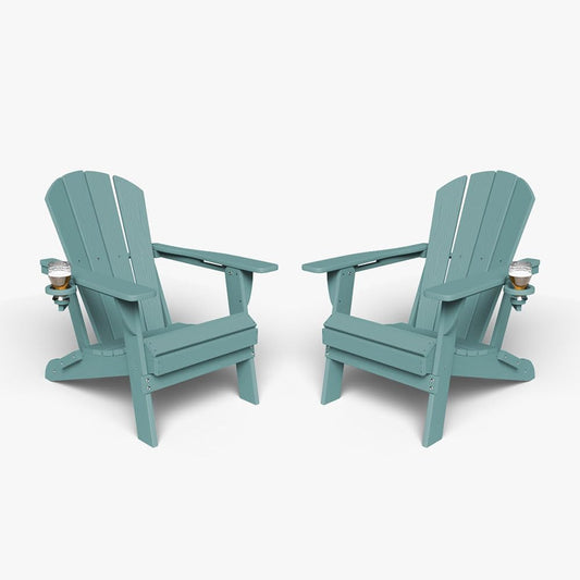 Folding Adirondack Chair Set of 2 with Cup Holders for Outdoors
