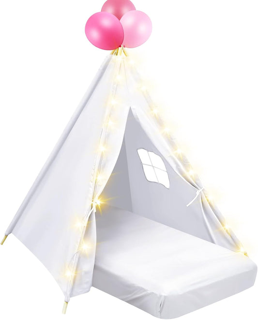 Lemosae Kids Teepee Tent with Lights & Airbed - Ultimate Sleepover Fun!