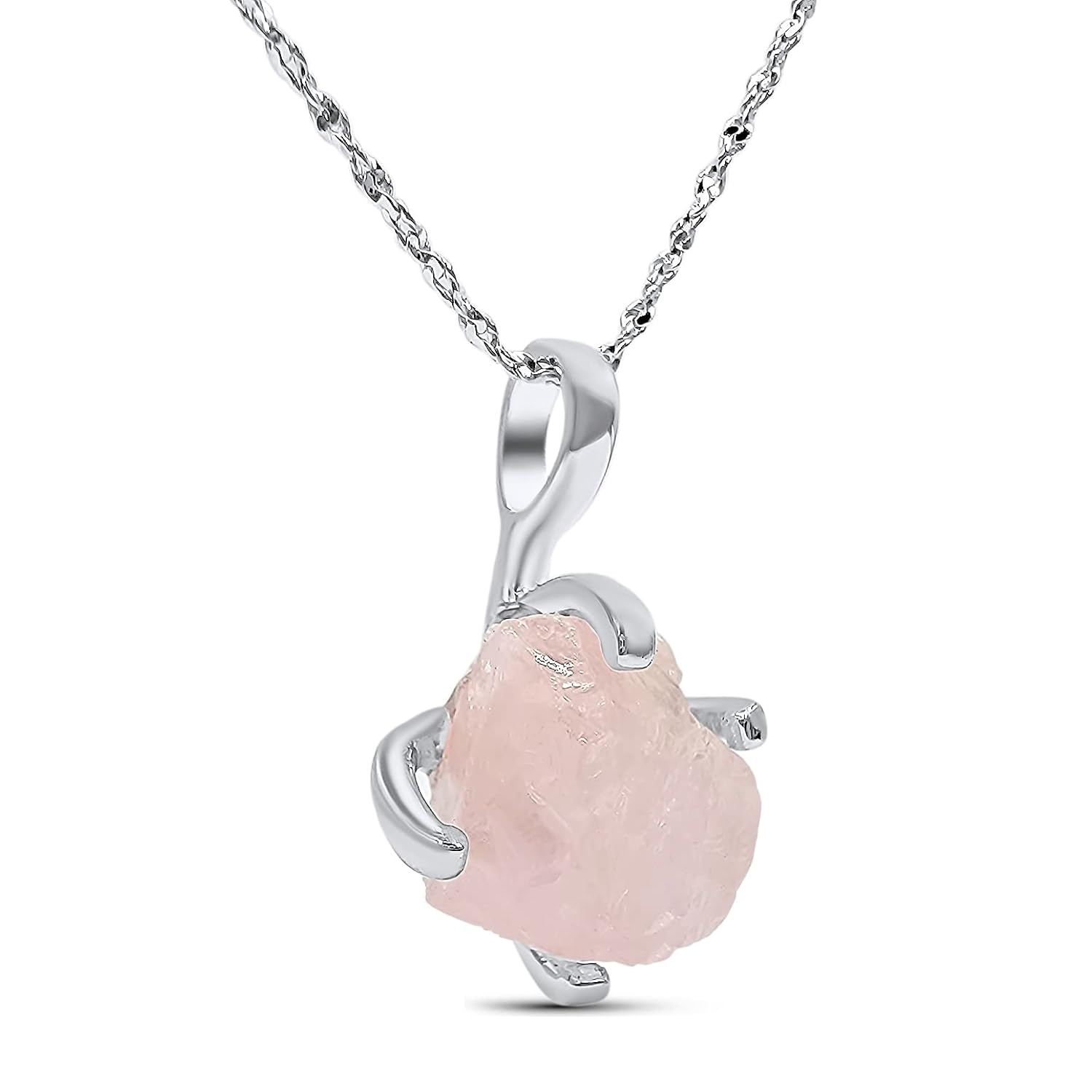 Natural Raw Rose Quartz Pendant Chain Necklace for Her Gift