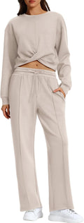Women 2 Piece Lounge Sets Twist Front Cropped Sweatshirt Wide Leg