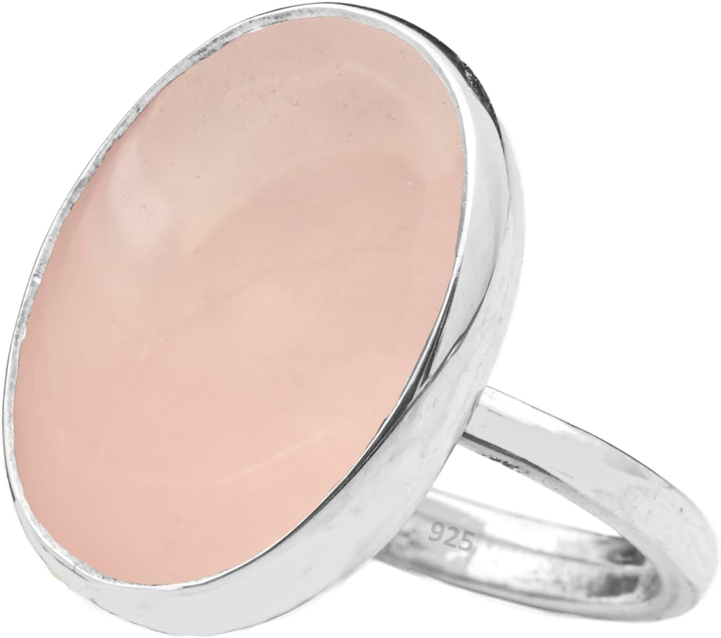 Natural Rose Quartz Crystal Ring in Rhodium Plated Silver