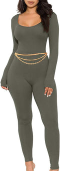 Women's Long Sleeve Bodycon Jumpsuit - Solid Club Romper