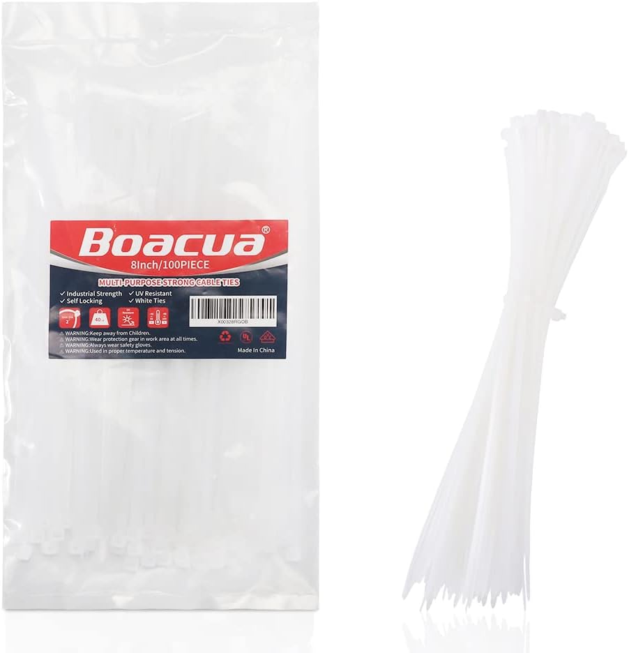 Self-Locking White Cable Ties 100pc - Indoor/Outdoor Use