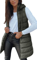 Women Long Vest Solid Color Sleeveless Hooded Puffer Vest