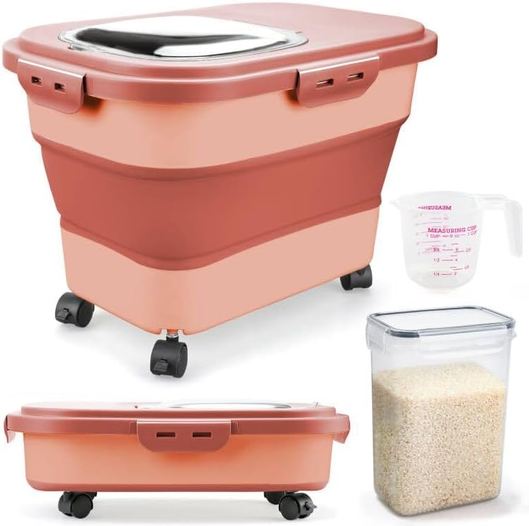 Collapsible Rice Storage Containers with Airtight Lid and Wheels