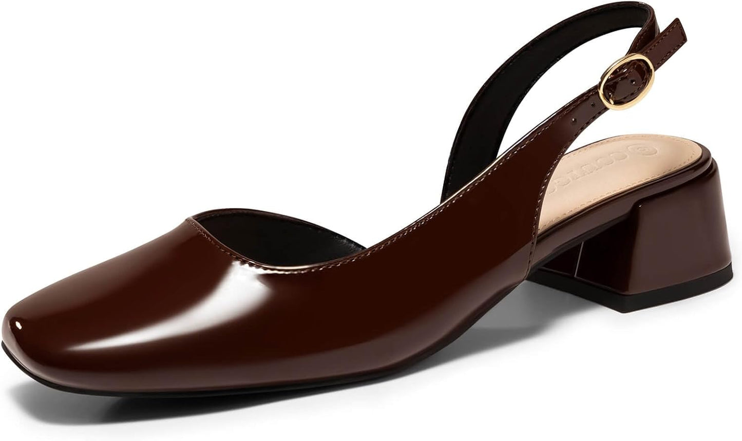 Coutgo Womens Chunky Low Heels D'Orsay Slingback Pumps Review