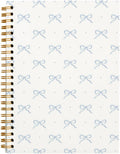 Blue Bow Coquette Spiral Notebook - Preppy Hardcover Journal