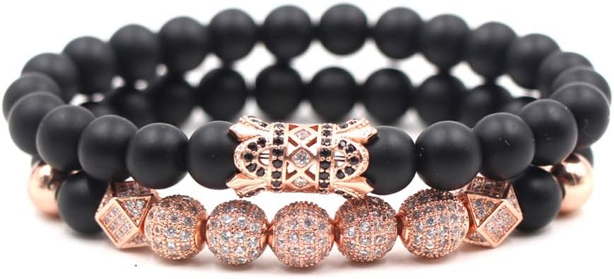 SEVENSTONE Black Matte Onyx Bracelet Set - Natural Stone Elegance