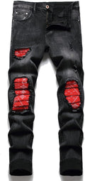 Men's Ripped Regular Fit Stretch Jeans - Comfortable Moto Style
